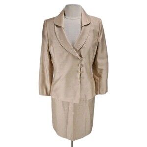 Le Suit Women Size 8 Career Skirt Suit Light Gold For Button Top Mini Skirt 115A